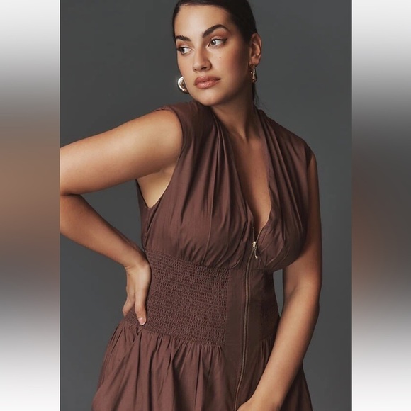 Anthropologie The Tommie Cap Sleeve Smocked Front-Zip Shirt Dress Sz 1X NWT - Picture 2 of 14